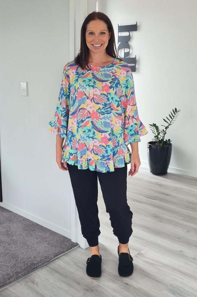 Bee Maddison Felicity Top Aqua Floral From BoxHill