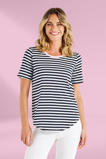 Betty Basics Ariana Tee Navy Pink Stripe From BoxHill