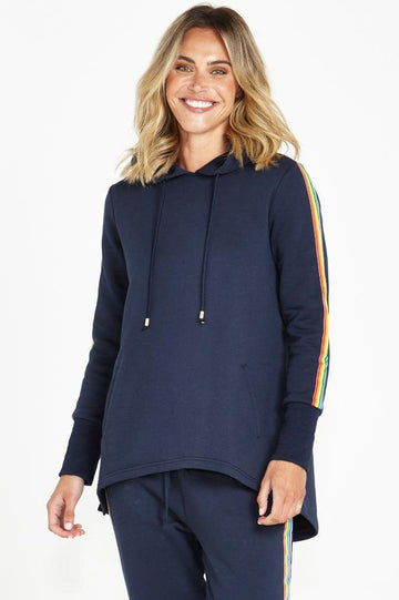 Betty Basics Huntington Stripe Hoodie Dark Blue Rainbow From BoxHill