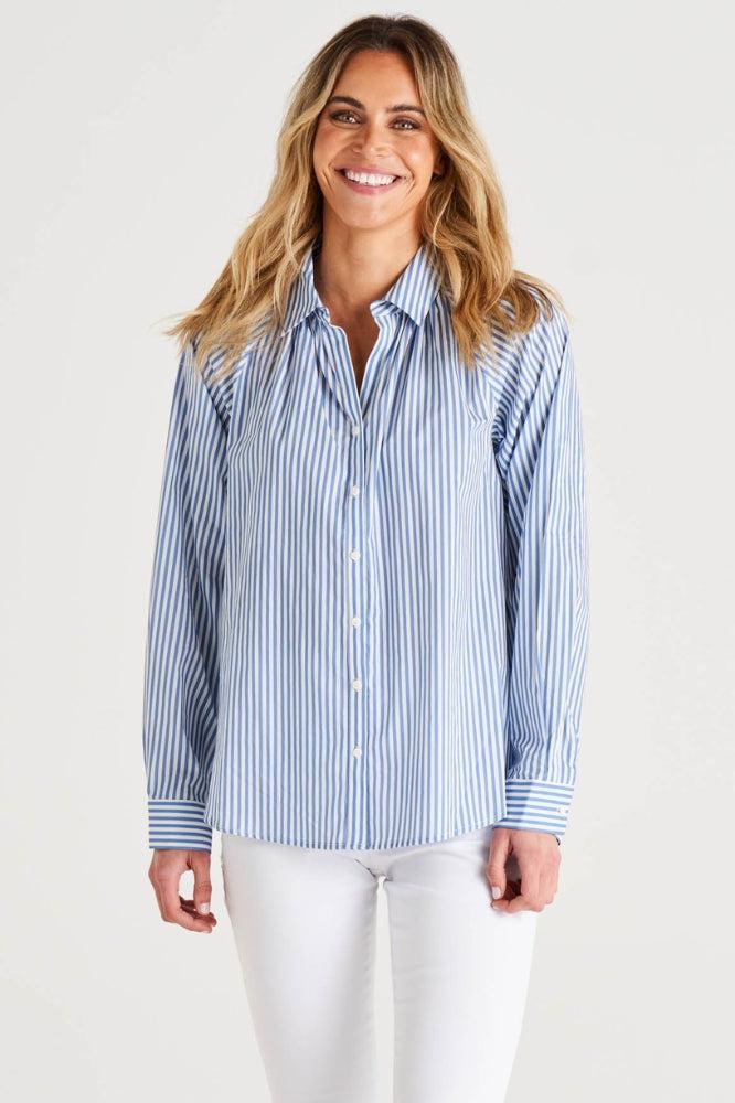 Betty Basics Jackie Cotton Blouse Iris Blue Stripe From BoxHill