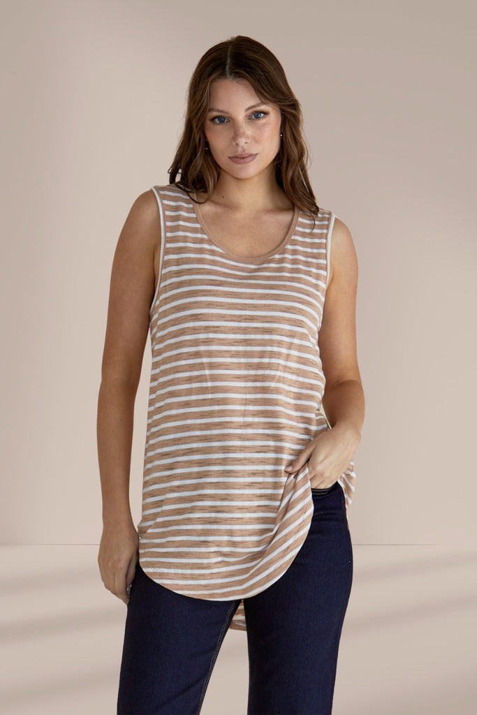 Betty Basics Keira Tank Beige Stripe From BoxHill