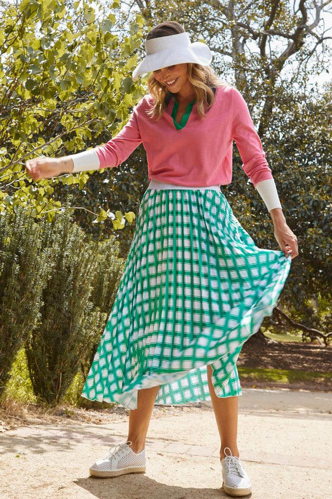 Betty Basics Kit Pleated Skirt Green Check – BoxHill