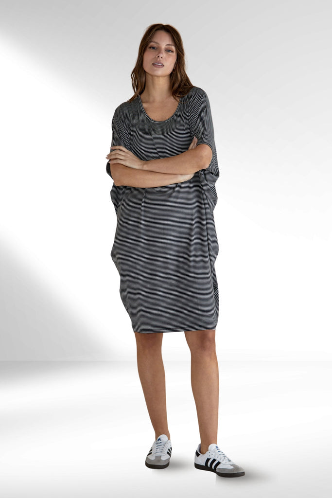 Betty Basics Maui Dress Charcoal Stripe From BoxHill