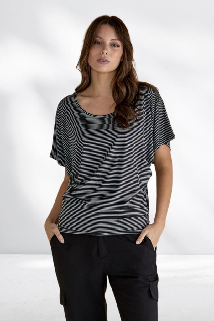 Betty Basics Maui Tee Charcoal Stripe From BoxHill