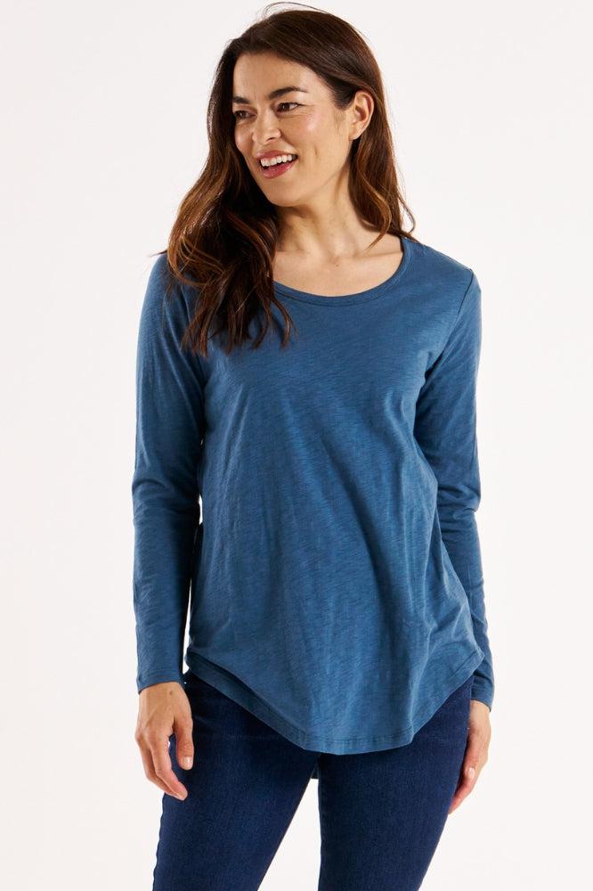 Betty Basics Megan Long Sleeve Tee Steel Blue From BoxHill