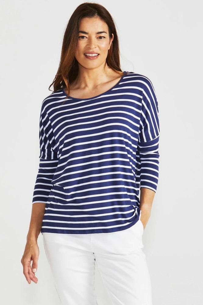 Betty Basics Milan 3/4 Sleeve Top Parisian Stripe From BoxHill