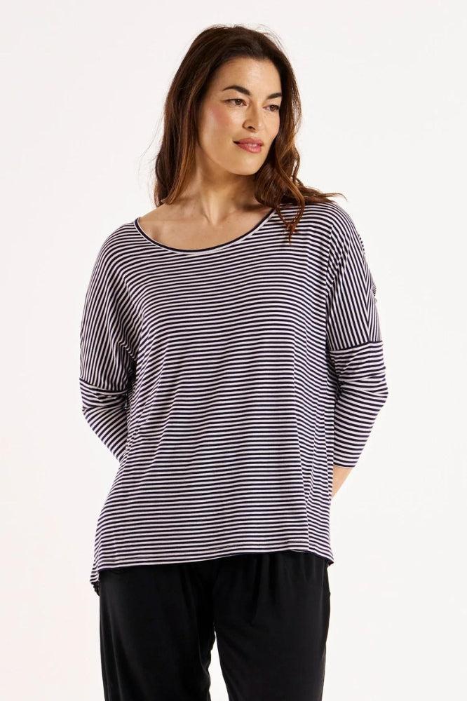 Betty Basics Milan 3/4 Sleeve Top Stripe Nutmeg From BoxHill