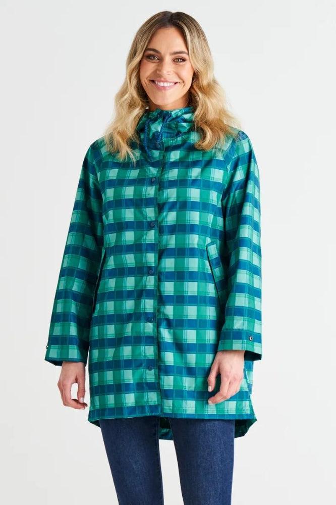 Betty Basics Rosie Raincoat Green Blue Tartan From BoxHill