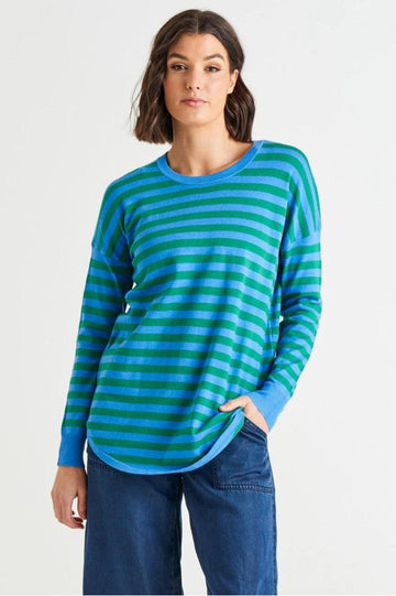 Betty Basics Sophie Knit Jumper Green Blue Stripe From BoxHill