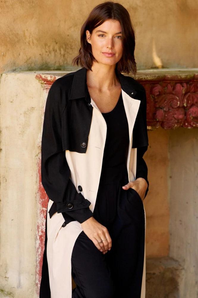 Betty Basics Splice Trench Coat Black Ivory From BoxHill