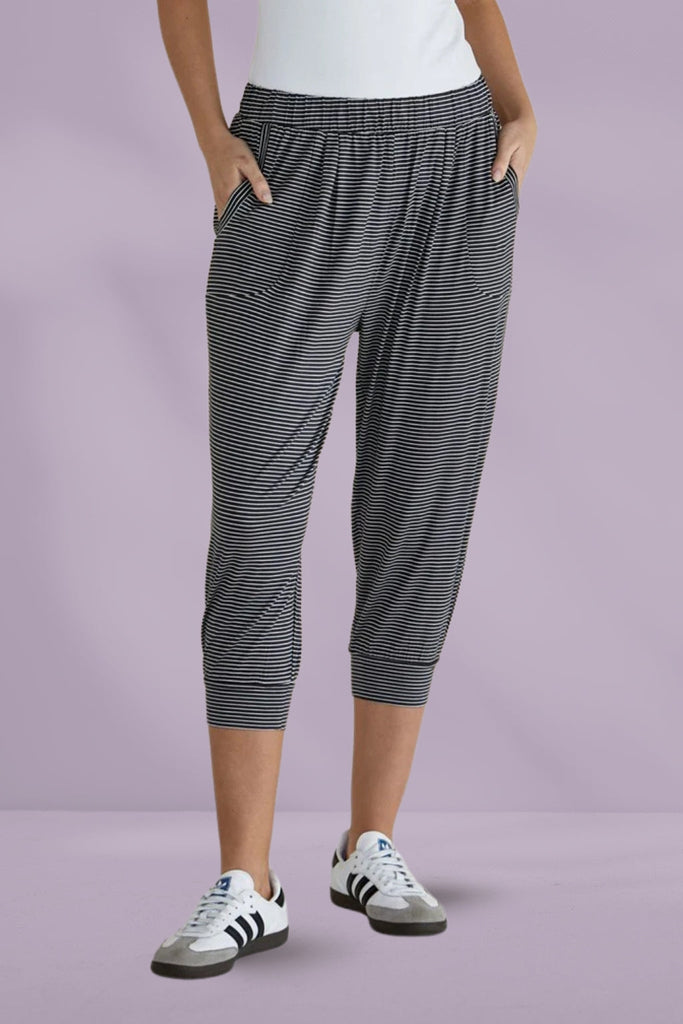 Betty Basics Tokyo 3/4 Pants Charcoal Stripe From BoxHill