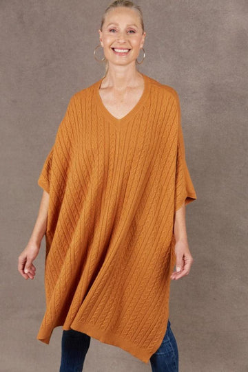 Eb and Ive Alawa Cable Poncho Ochre From BoxHill