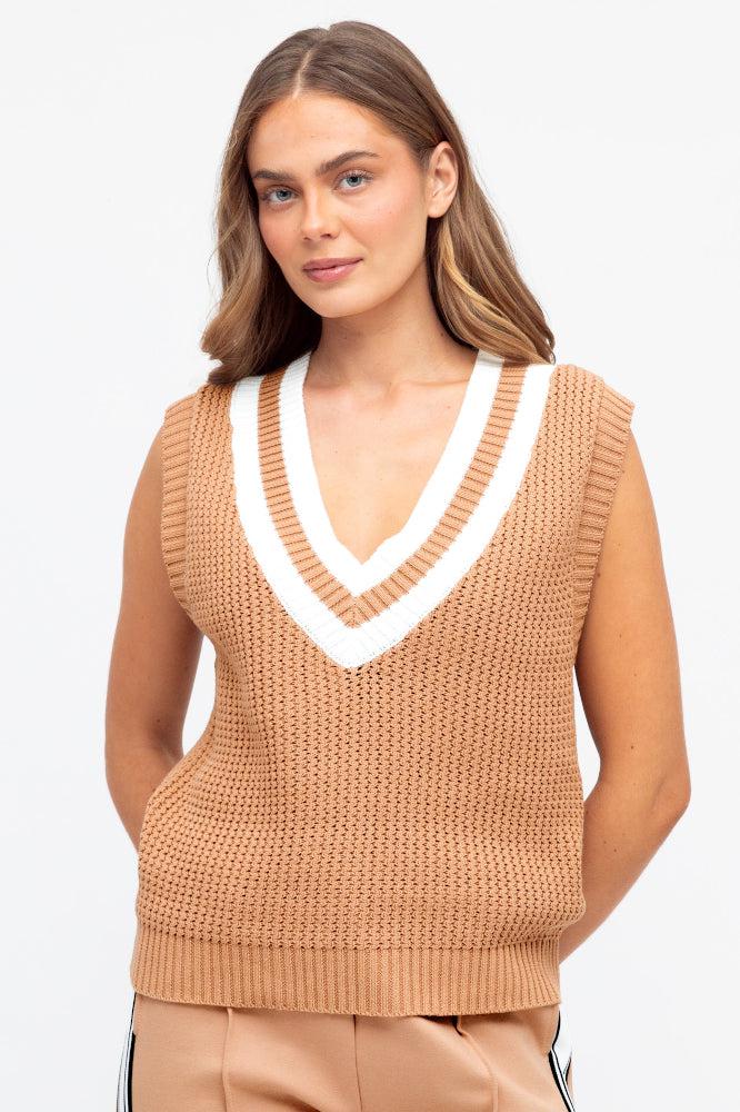 Ebby and I V Neck Knit Vest Beige From BoxHill