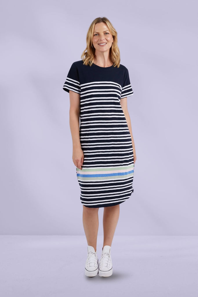 Elm Aligner Tee Dress Navy White Stripe From BoxHill