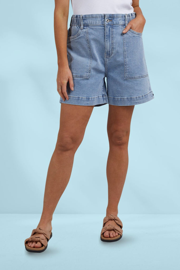 Elm Atlas Denim Shorts Mid Blue Wash From BoxHill