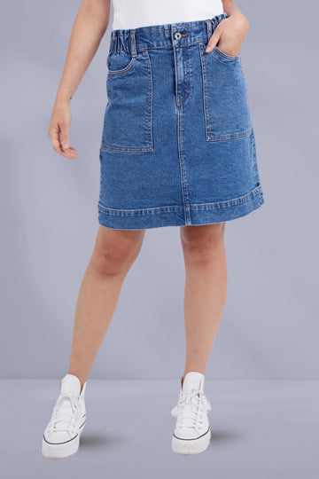 Elm Atlas Denim Skirt Dark Blue Wash From BoxHill