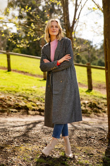 Elm Becky Houndstooth Coat Charcoal From BoxHill