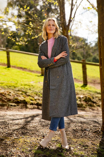 Elm Becky Houndstooth Coat Charcoal Boxhill