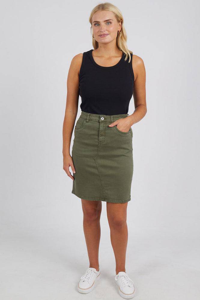 Elm Belle Denim Skirt Washed Khaki From BoxHill