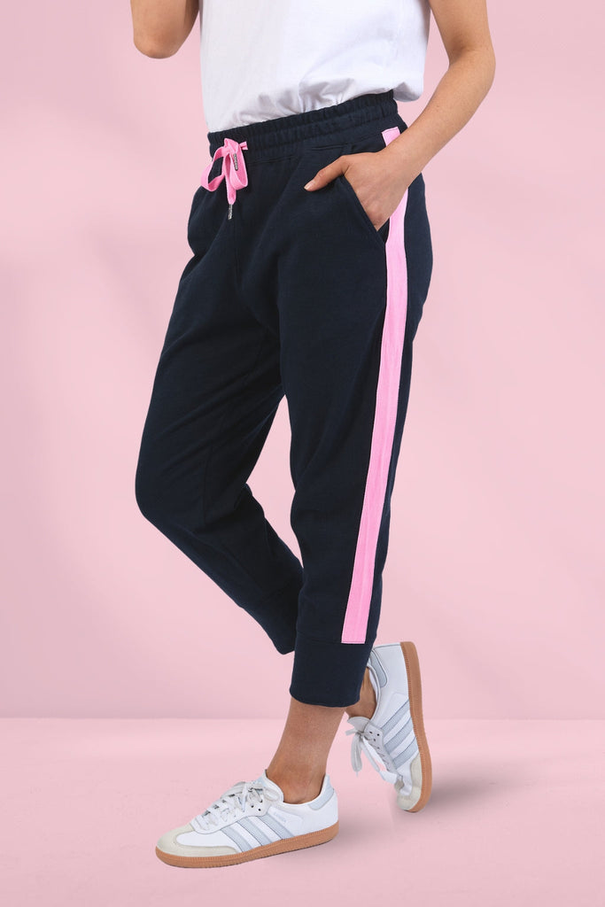 Elm Brunch Pants Side Tape Navy Neon Pink Tape From BoxHill