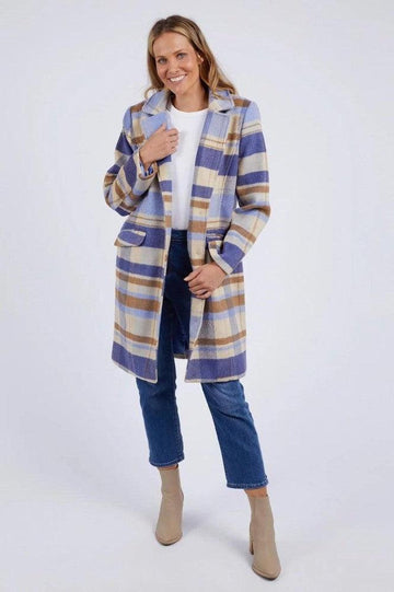 Elm Cove Check Coat Navy Hydrangea Irish Cream From BoxHill