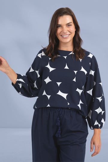 Elm Demi Spot Top Navy From BoxHill