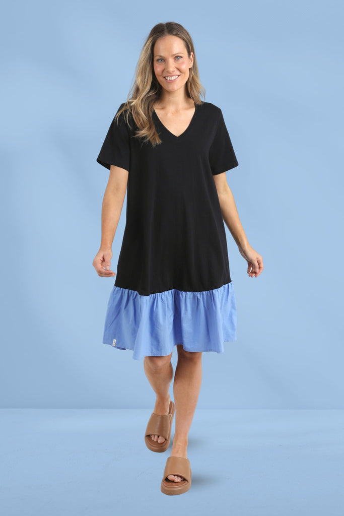 Elm Elle V Neck Dress Black Cerulean Blue From BoxHill