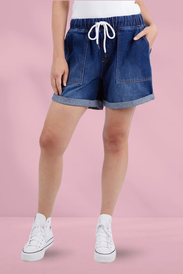 Elm Emma Relaxed Denim Shorts Dark Blue Wash From BoxHill