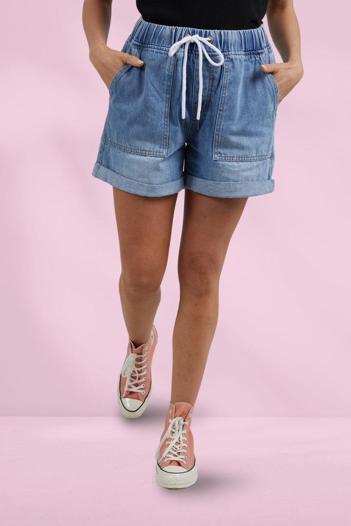 Elm Emma Relaxed Denim Shorts Mid Blue Wash From BoxHill