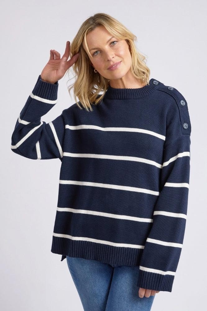 Elm Iris Stripe Knit Navy Winter White From BoxHill