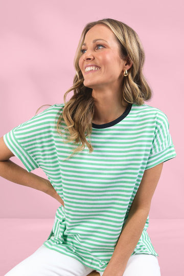 Elm Jarrah Stripe Short Sleeve Tee Neon Mint From BoxHill