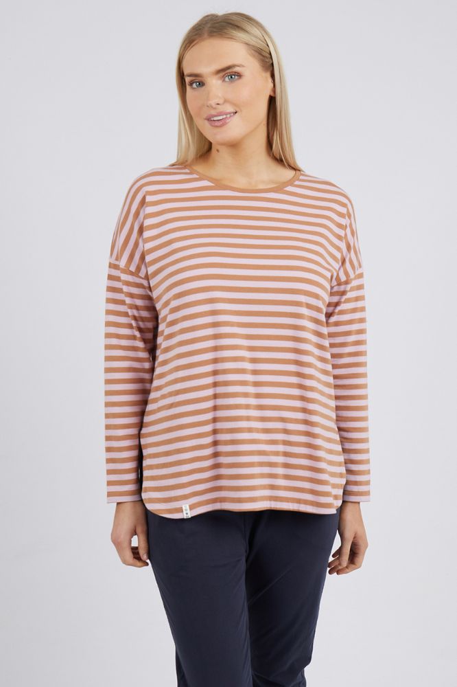 Elm Lauren Long Sleeve Tee Stripe Tan Heather From BoxHill