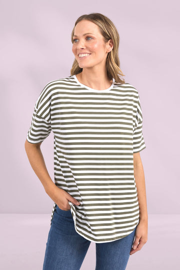 Elm Lauren Short Sleeve Stripe Tee Clover White From BoxHill