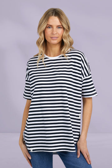 Elm Lauren Short Sleeve Tee Black and White Stripe From BoxHill