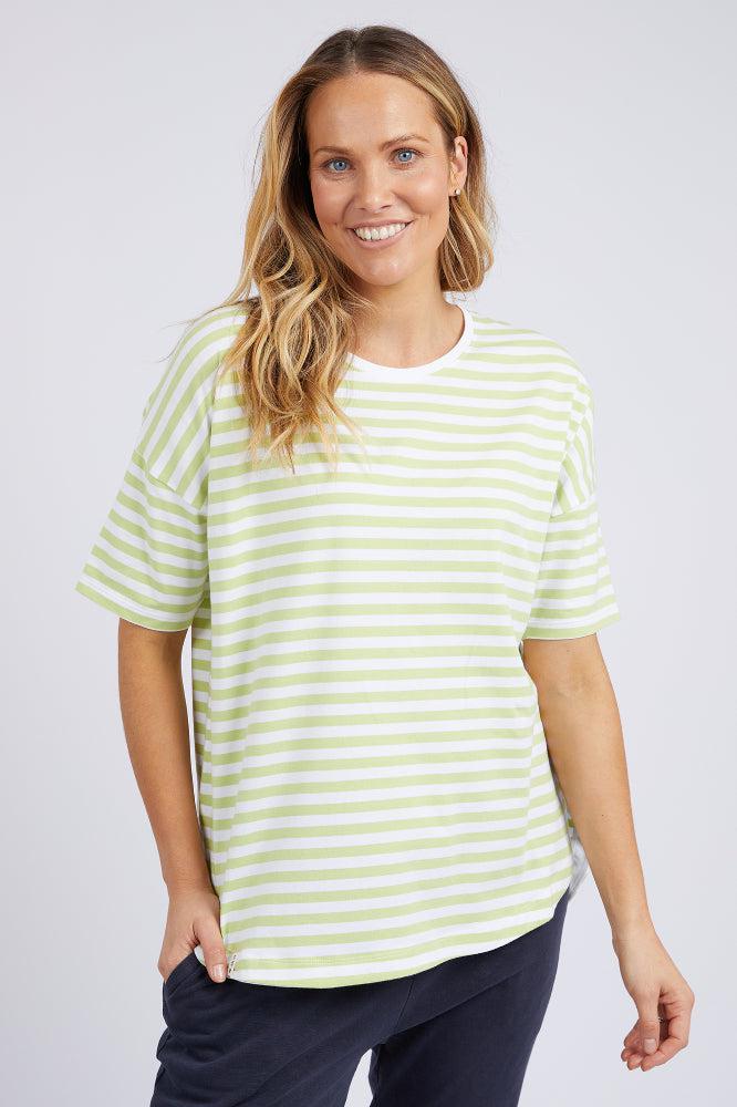 Elm Lauren Short Sleeve Tee Keylime and White Stripe From BoxHill