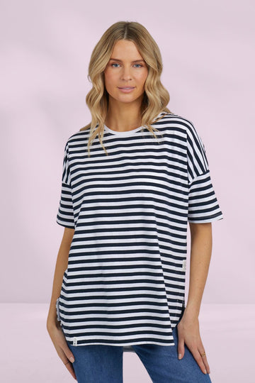 Elm Lauren Short Sleeve Tee Navy and White Stripe From BoxHill