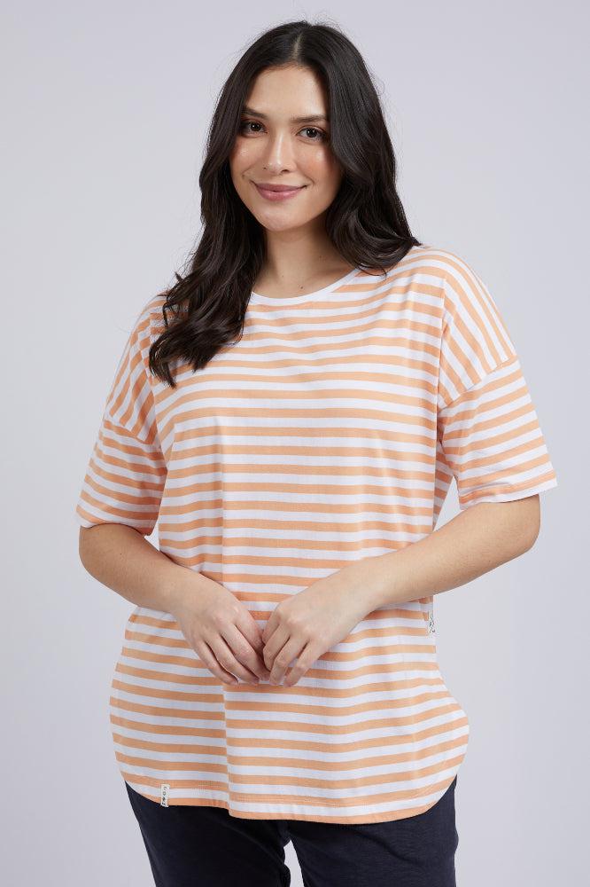 Elm Lauren Short Sleeve Tee Papaya and White Stripe From BoxHill