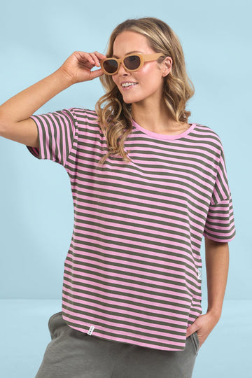 Elm Lauren Short Sleeve Tee Pretty Pink and Clover Stripe From BoxHill