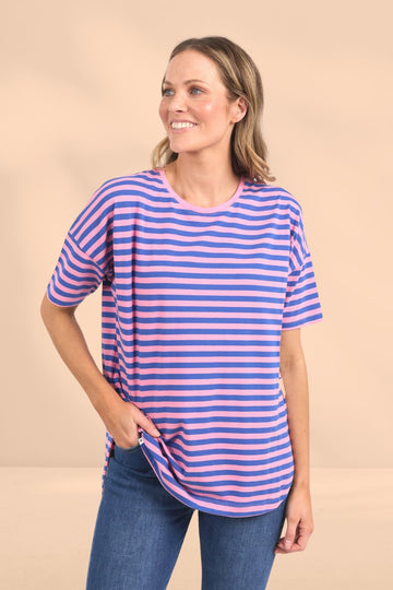 Elm Lauren Short Sleeve Tee Strawberry and Royal Stripe From BoxHill