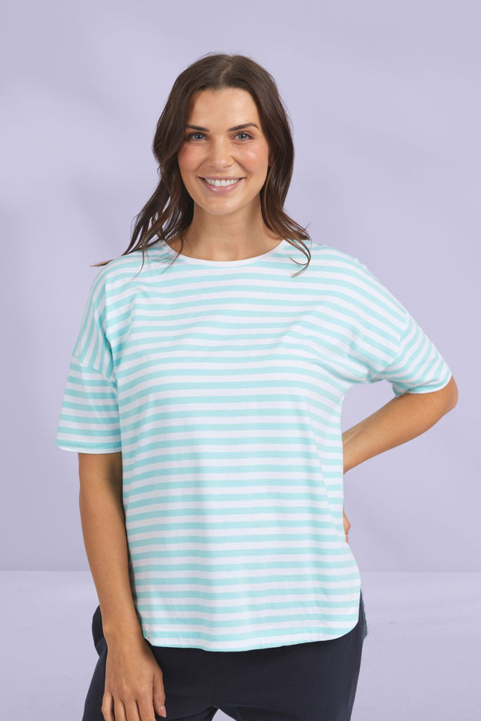 Elm Lauren Short Sleeve Tee Tonic Blue and White Stripe From BoxHill