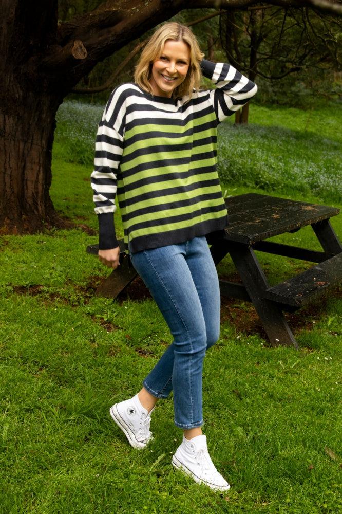 Elm Lexi Stripe Knit Green Navy White From BoxHill