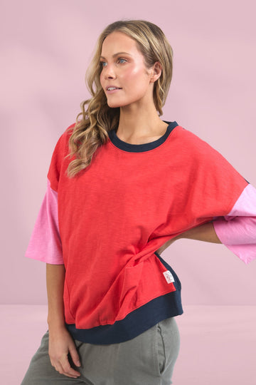 Elm Maizie Colour Block Sweat Bittersweet Strawberry Pink Navy From BoxHill