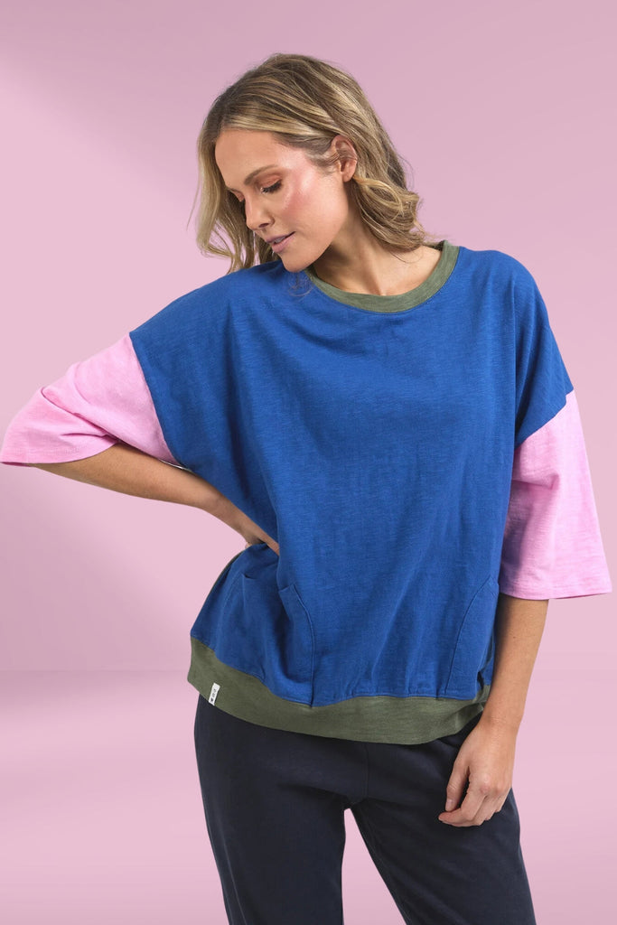 Elm Maizie Colour Block Sweat China Blue Pretty Pink Clover From BoxHill