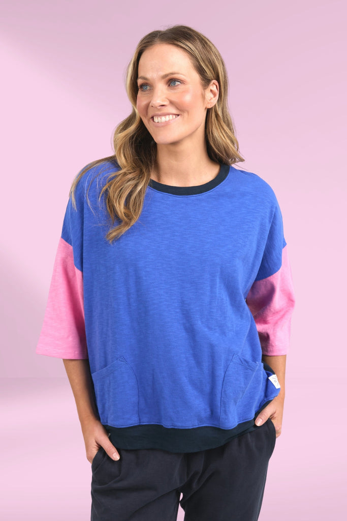 Elm Maizie Colour Block Sweat Strawberry Pink Navy Royal Blue From BoxHill