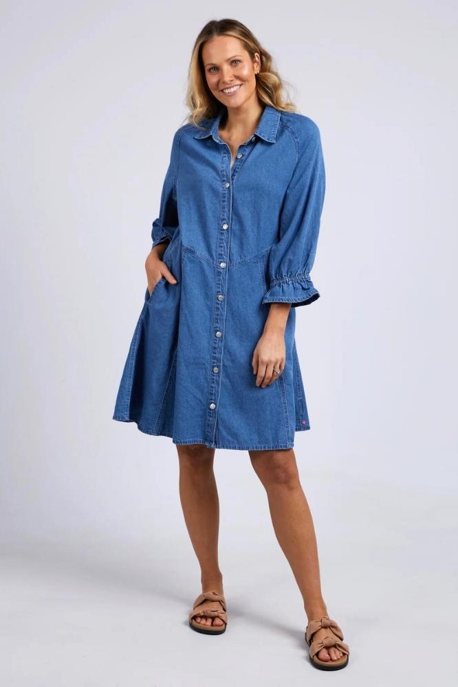 Elm Marcel Denim Dress Mid Blue Wash From BoxHill