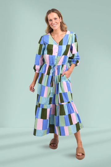 Elm Odyssey Midi Dress Blue Green Print From BoxHill