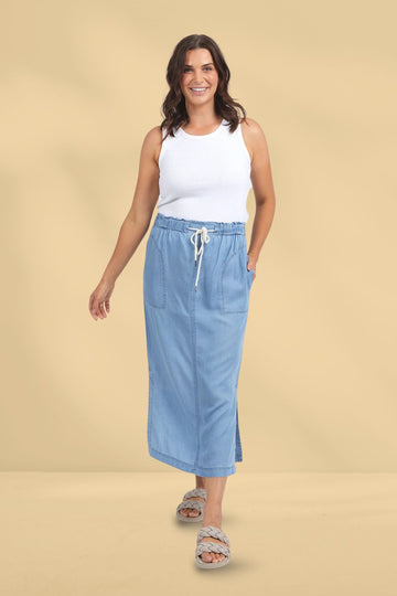 Elm Penny Utility Skirt Mid Blue Wash From BoxHill