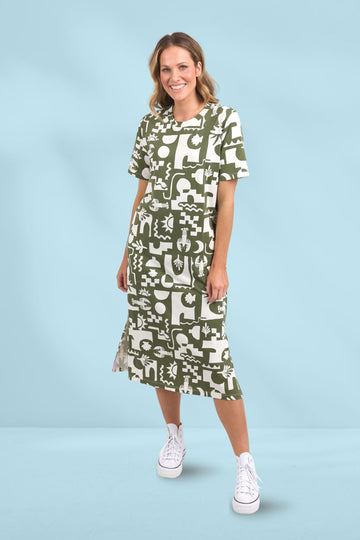 Elm Postcard Crew Tee Dress Clover From BoxHill