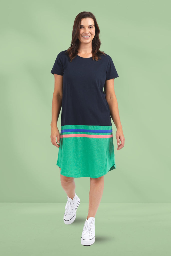 Elm Rhea Tee Dress Navy and Green Colour Block From BoxHill