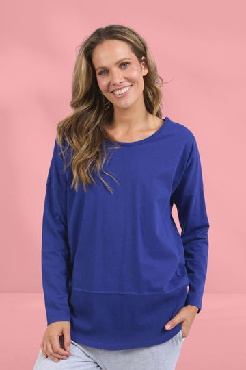 Elm Rib Long Sleeve Tee Deep Blue From BoxHill